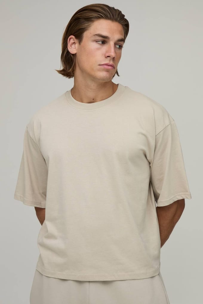 Essentieel Oversized Boxy Fit T-shirt | Stone | Size Small