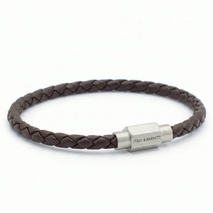 STEEL & BARNETT - Leren Armband Heren - Luke Landon - Bruin - Maat M
