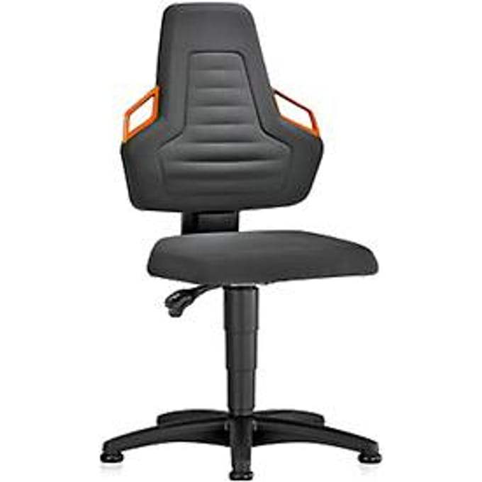 Werkstoel, glijders, Supertec zwart, handgrepen oranje