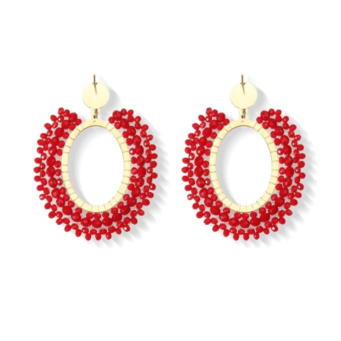 Oorbellen ovaal rood - kralen - waterproof - statement oorbellen