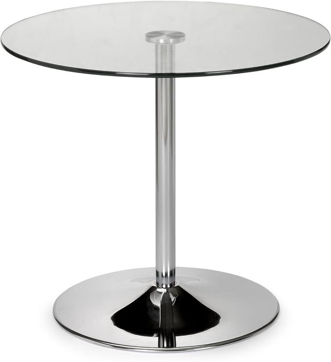 Moderne Pedestaltafel met Chromen Onderstel en Glazen Tafelblad