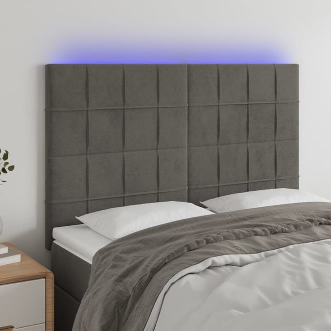 vidaXL - Hoofdbord - LED - 144x5x118/128 - cm - fluweel - donkergrijs