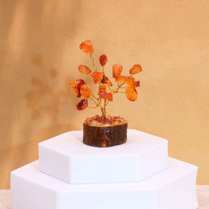 Mini Gemstone Trees On Wood Base - Carnelian (15 stones)