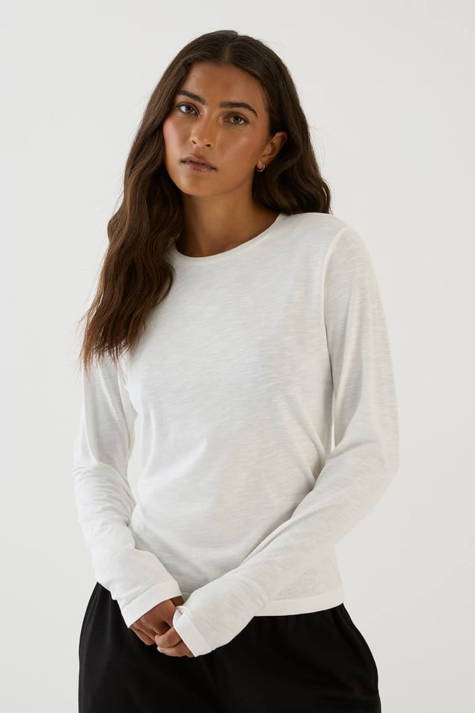 Dames Dsgn Studio Slub T-shirt Met Lange Mouwen | White | Maat: Small