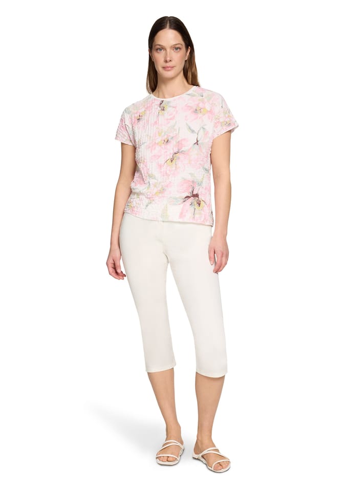 Gestructureerd shirt met bloemenpatroon - gebroken wit / rosé - Gr. 48 van Goldner Fashion