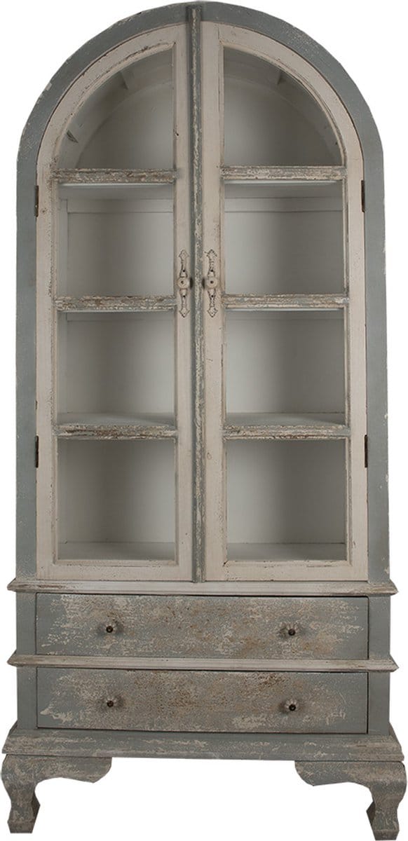 Clayre & Eef Vitrinekast 95x41x200 cm Grijs Beige Hout
