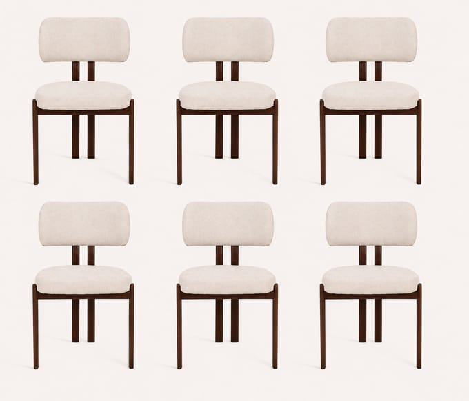 Eetkamerstoel Myra- Japandi design- set van 6 stuks- Beige Structuurstof- Zetelsenbedden Tafel en Stoel