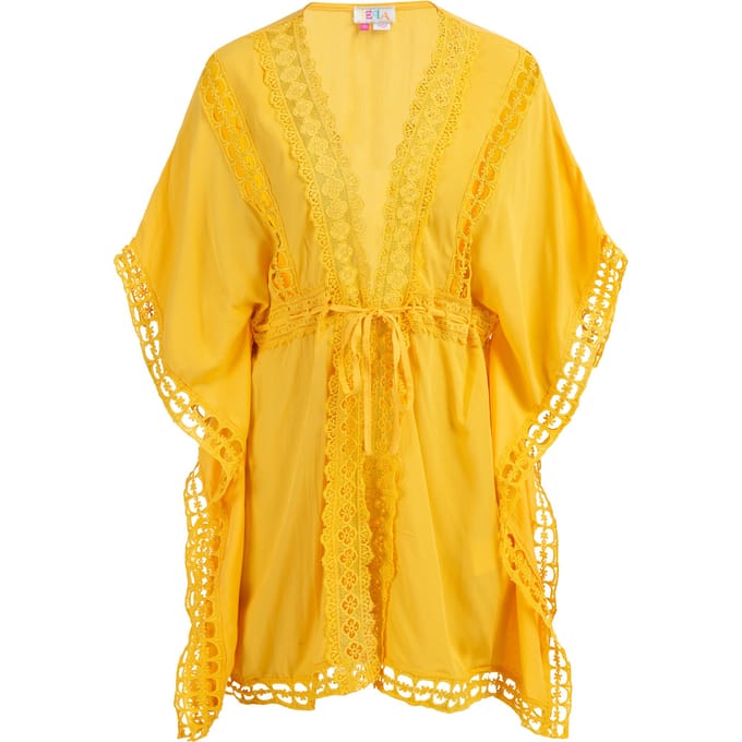 IZIA Kimono met gaatjeskant Dames geel