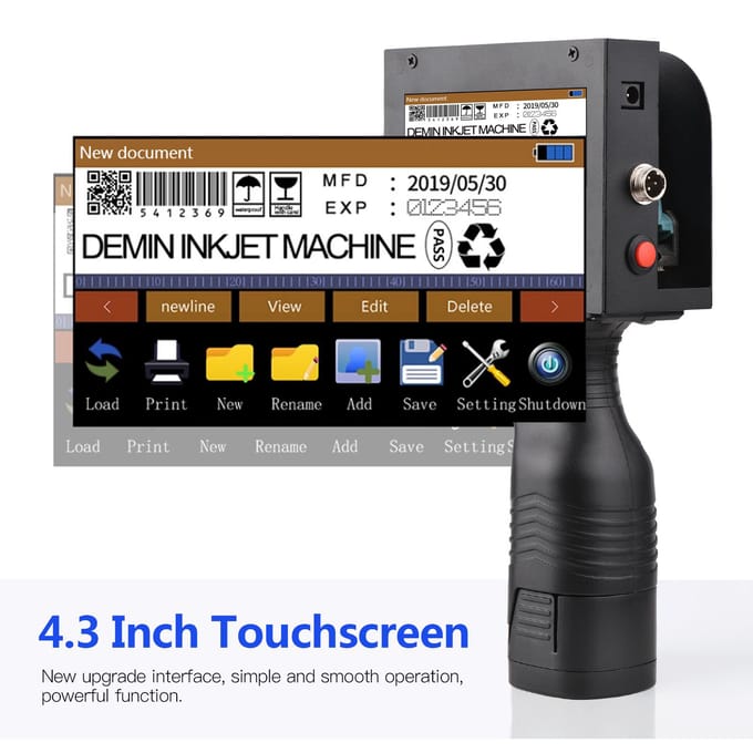 Imprimante portative à jet d'encre, imprimante de Code à jet d'encre avec LED de 4.3 pouces UK Plug noir
