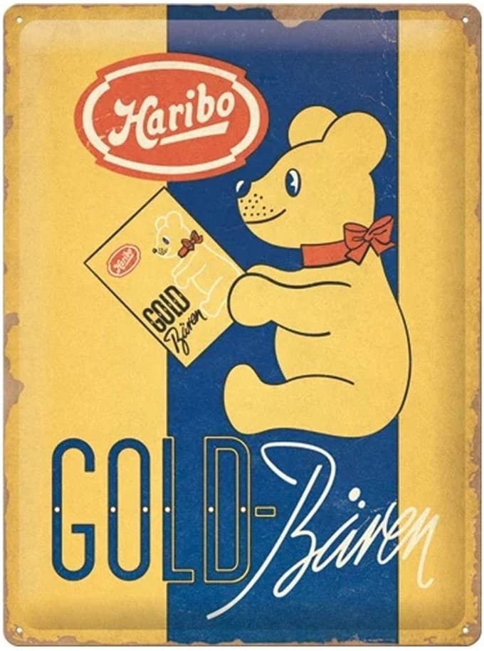 Metaal Bord 30 x 40cm Haribo - Vintage Gouden Beer