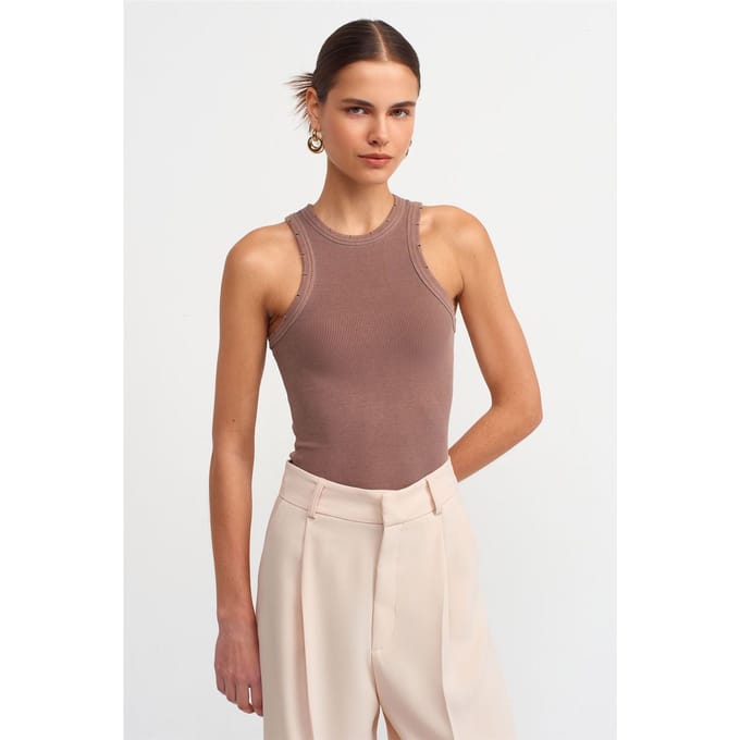 Mouwloze Geribbelde Brei Blouse