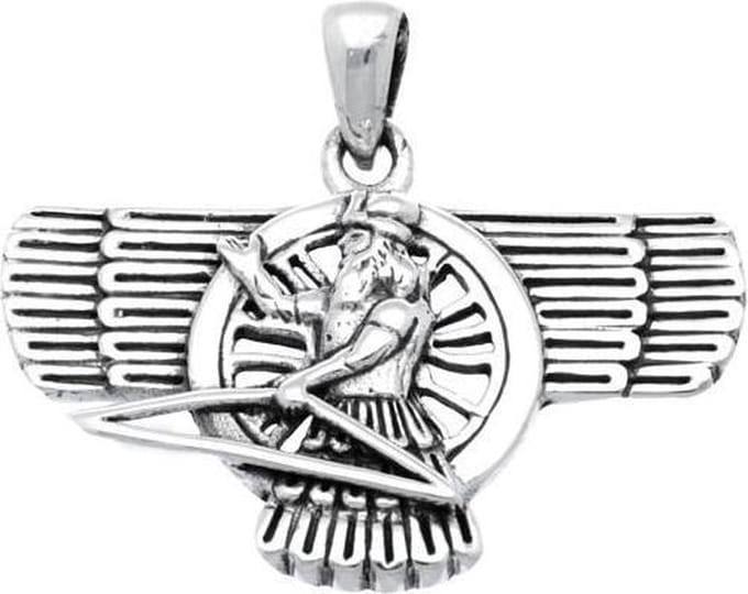 Zilveren Assyrische God Ashur kettinghanger