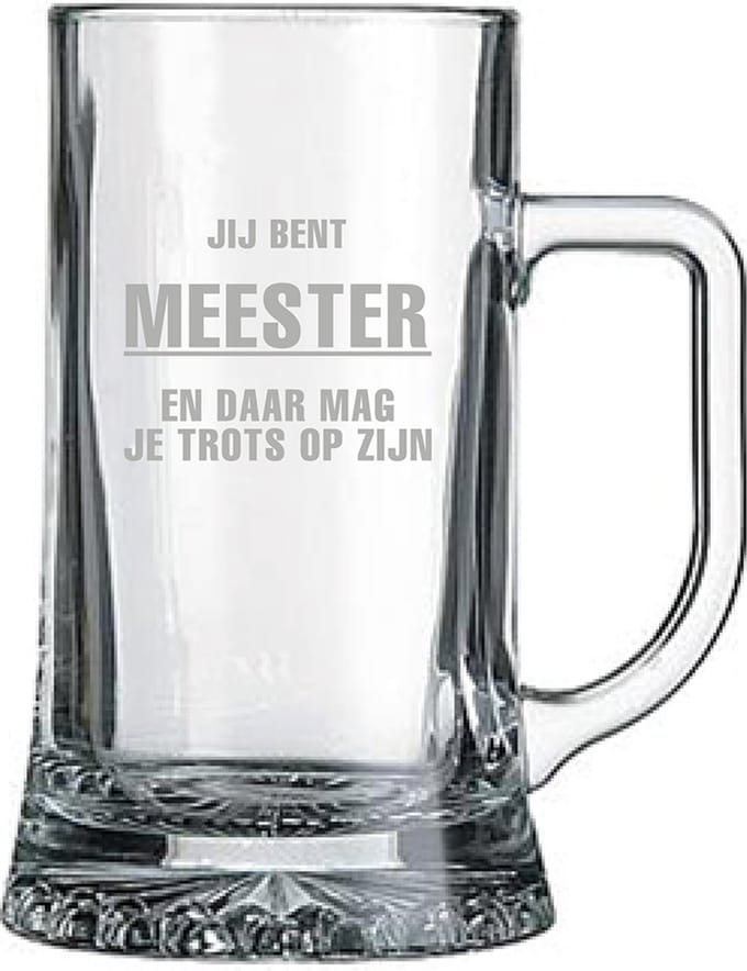 Gegraveerde bierpul 50cl Jij bent Meester en daar mag je trots op zijn