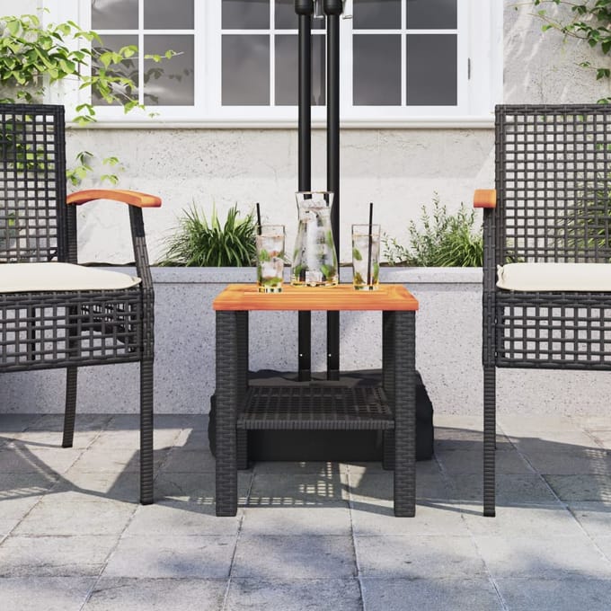 vidaXL - Tuintafel - 40x40x42 - cm - poly - rattan - en - acaciahout - zwart