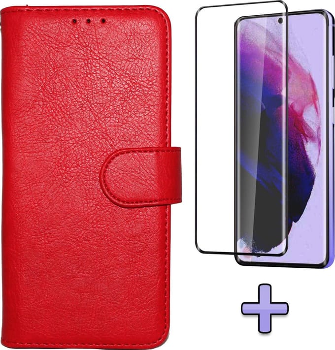 HB Hoesje Geschikt voor Samsung Galaxy S21 Plus - Rood + Volledige Display Screenprotector - Luxe Kunstlederen Portemonnee Book Case