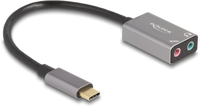 Delock External USB Sound Card with Type-C™ male to 2 x 3.5 mm Stereo jack Plug & Play Audio Adapter