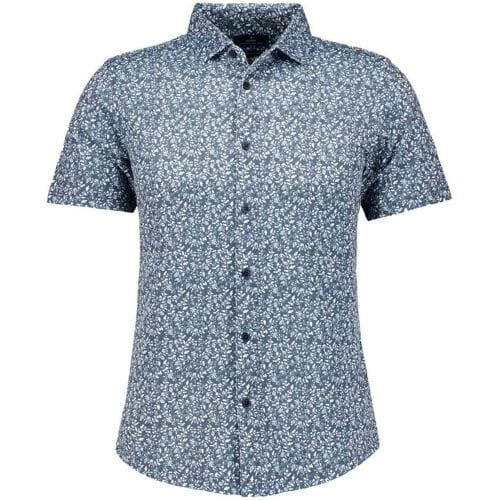 Ragman Overhemd Soft Knit Mini Floral Pattern Kent Collar Night Blue-White / male