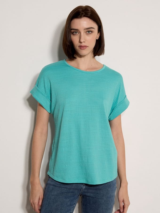 T-shirt met textuur en knoopsluiting aan de achterkant