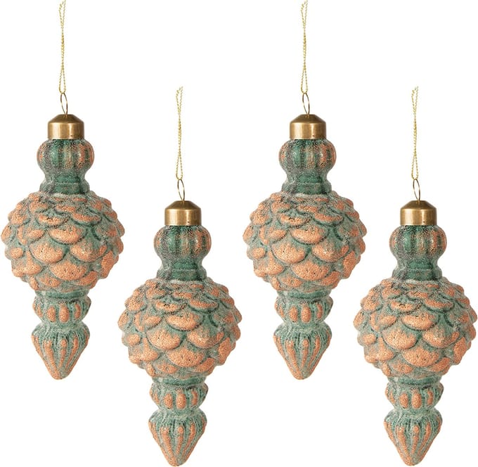 Clayre & Eef Kerstbal Set van 4 Overig Ø 6x14 cm (set van 4) Koperkleurig Glas Kerstballen