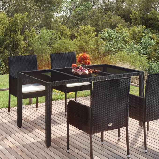 vidaXL - Tuintafel - met - glazen - blad - 150x90x75 - cm - poly - rattan - zwart
