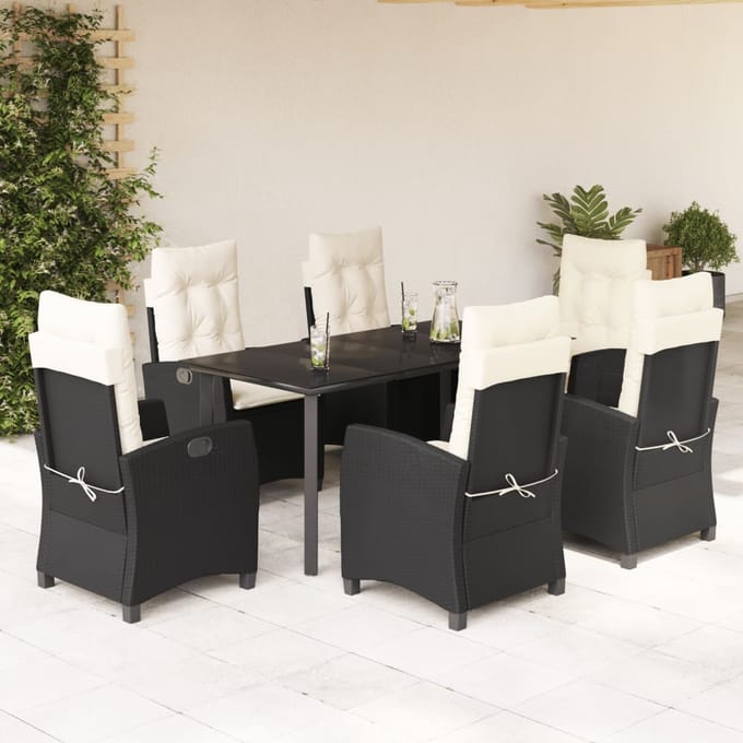 vidaXL - 7-delige - Tuinset - met - kussens - poly - rattan - zwart
