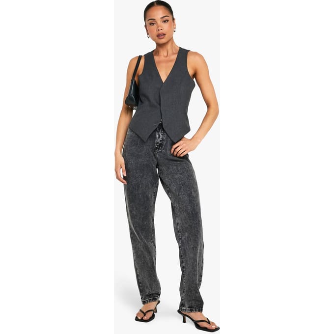 Dames Boohoo Basics Hoge Taille Straight Leg Jeans | Washed Black | Maat: 6/32L