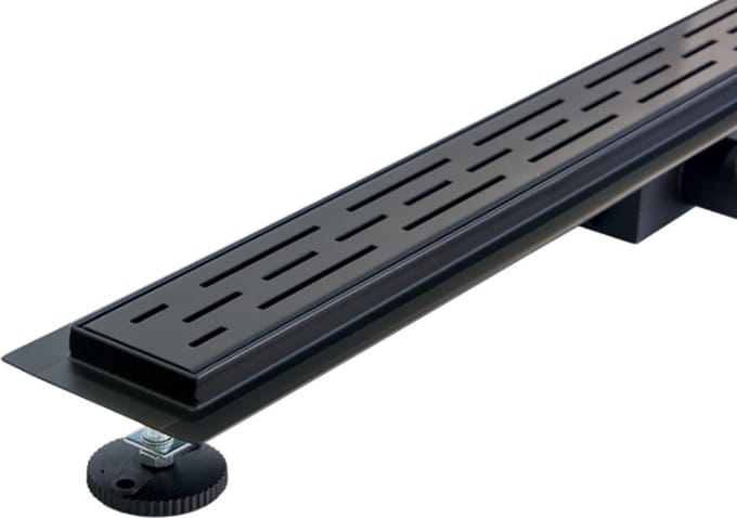 LINEA UNO - Solid 80x7cm - Mat zwart - Douchegoot - Douchedrain – Standaard Rooster – Met Flens – Uitneembaar Sifon & Haarfilter – Zijuitloop – Compleet - 991207