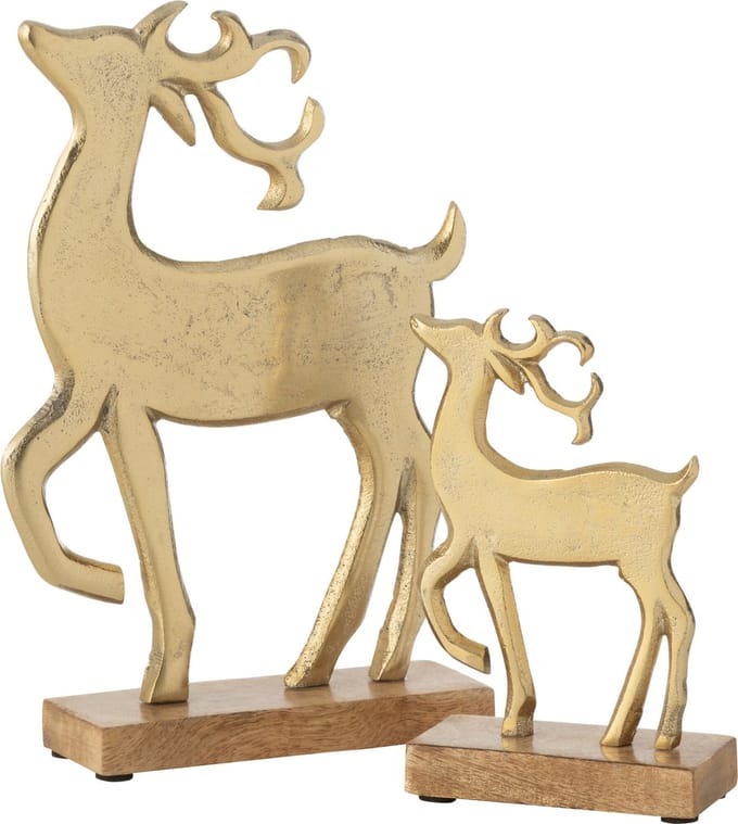 J-Line figuur Rendier Op Voet - aluminium/hout - goud - large