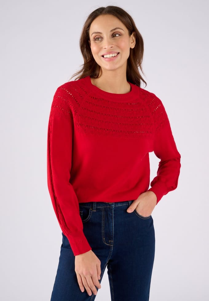 Damart - Trui met sierlijke gebreide details - Dames - Rood - S