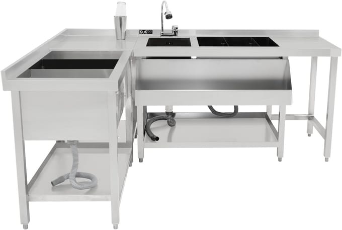 Modulair cocktailbarstation - zilver - 84 cm hoog - ijsbak & hoekunit