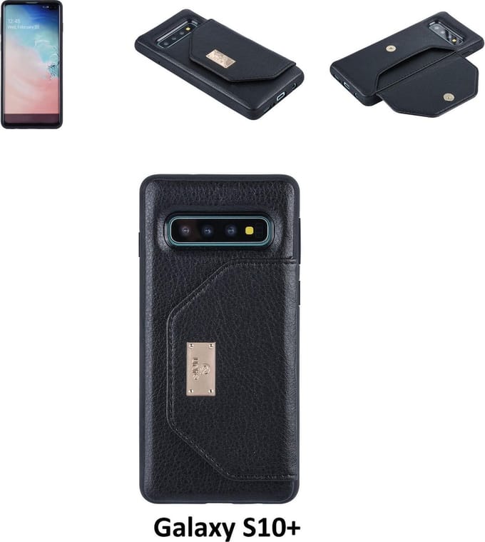 UNIQ Accessory Galaxy S10 Plus Kunstleer portemonnee Hard Case Back cover - Zwart (S10 Plus)