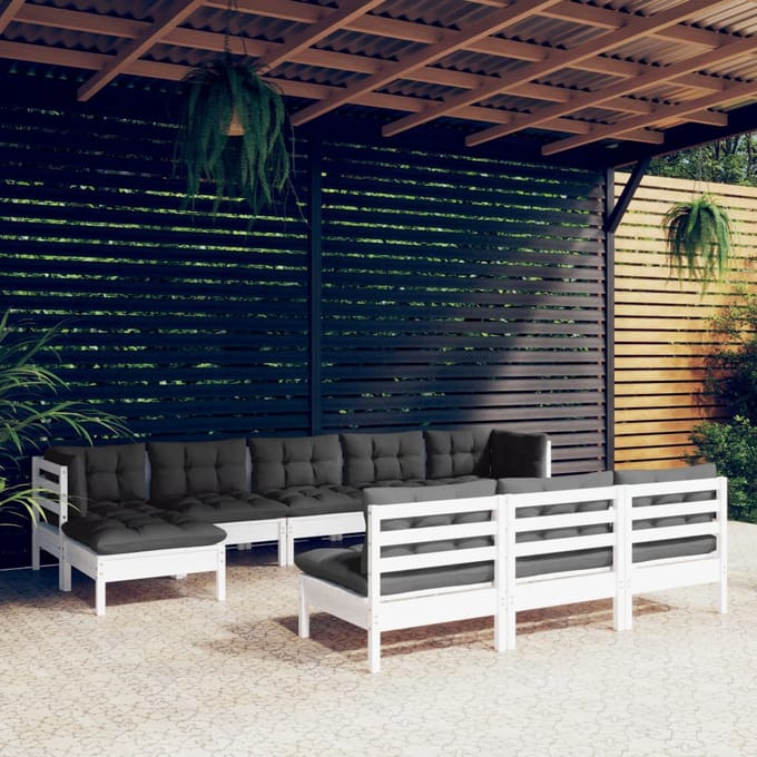 vidaXL - 10-delige - Loungeset - met - kussens - grenenhout - wit