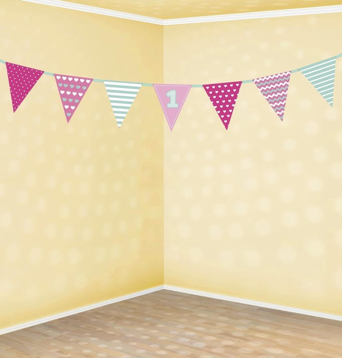 PartyDeco - First Birthday Slinger Roze (1,35 Mtr)