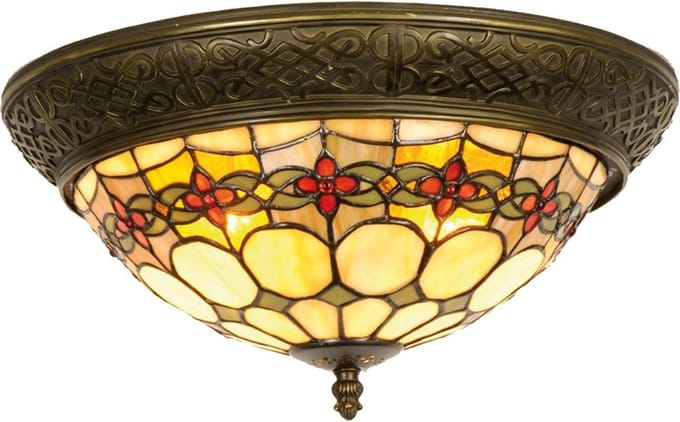 Lumilamp Plafondlamp Tiffany Ø 38x19 cm Beige Rood Glas Roos