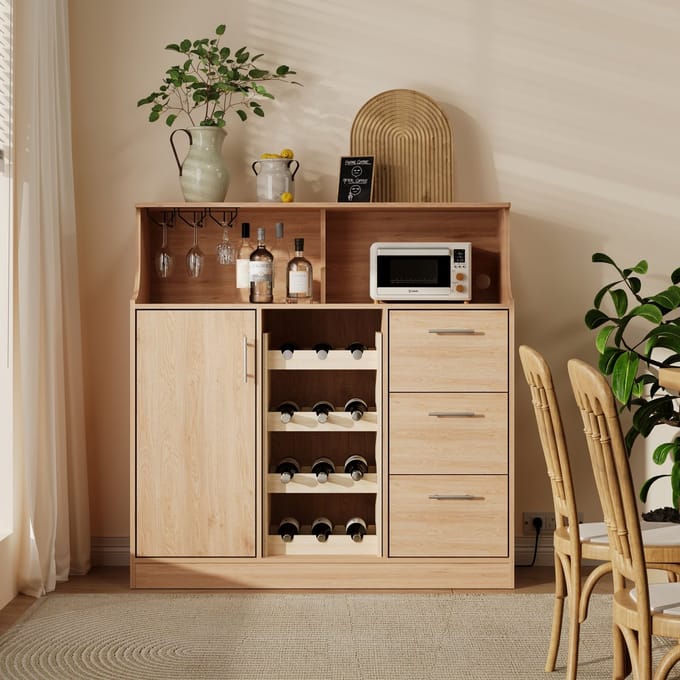 Keukenkast - met LED, Stopcontact en Wijnrek - Hout Metaal - Wit