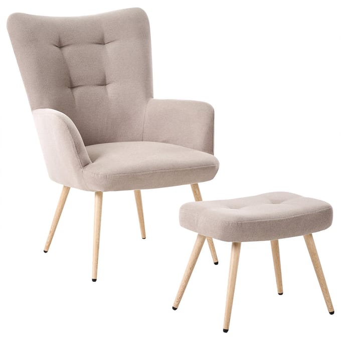VEJLE - Fauteuil met hocker - Beige - Polyester