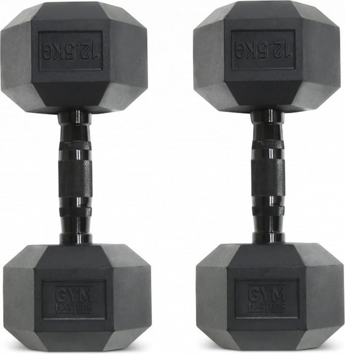 Gym Masters Dumbbells 12,5 kg Set (2 stuks) – Hexagon Rubber Dumbbells – Zwart