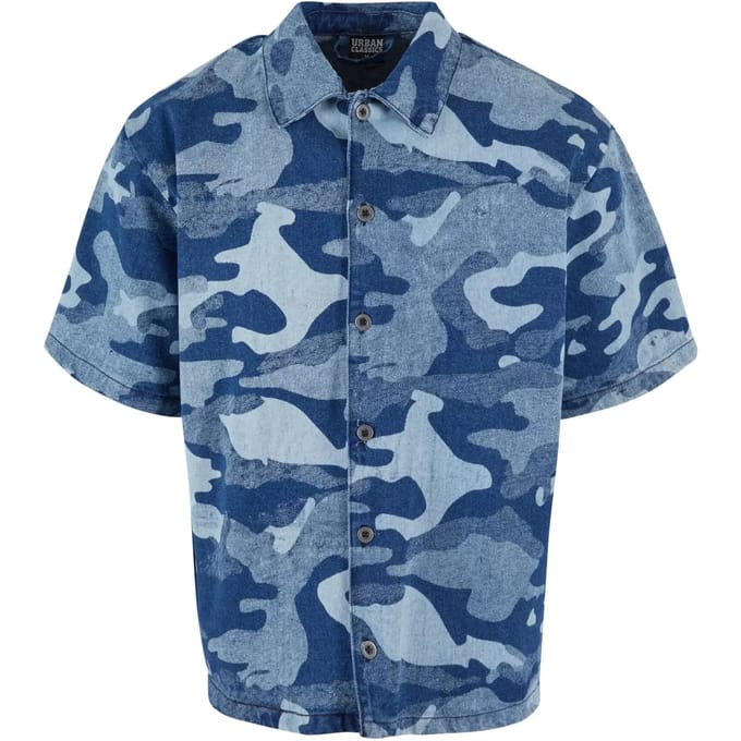Urban Classics - Laser Camo Printed Boxy Overhemd - 5XL - Blauw