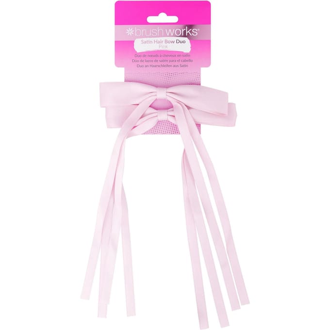 brushworks Satin Hair Bow Duo Pink 2 st
