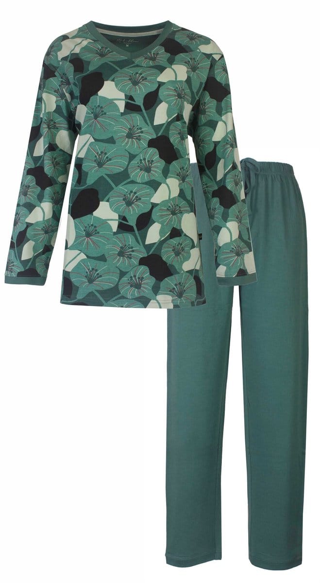 Medaillon Dames Pyjama - Gebloemd Dessin - Katoen - Groen - Maat 3XL