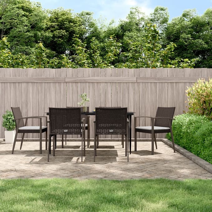 vidaXL - 7-delige - Tuinset - met - kussens - poly - rattan - en - staal