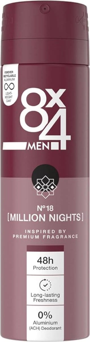 8 x 4 Deospray Men - No.18 Millions Nights - Deodorant - Voor Heren - 150 ml
