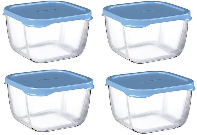 Pasabahce Snowbox 53223 - Vershoudbakjes - Set van 4 - Blauw