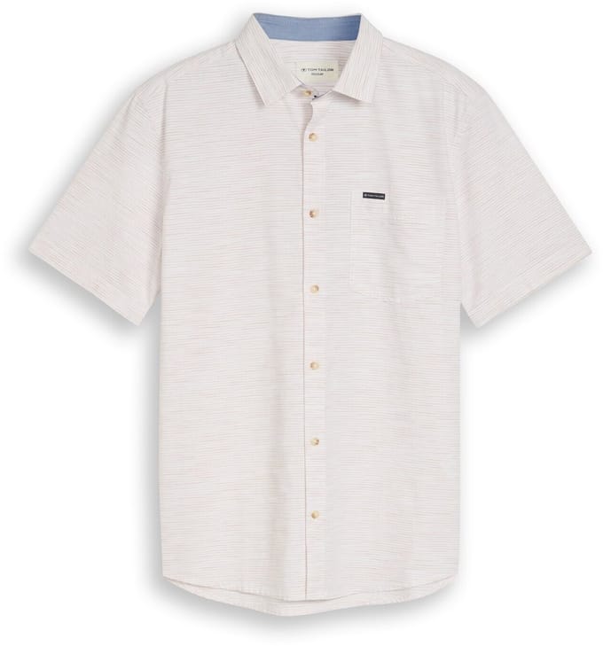 Tom Tailor - Regular fit katoenen overhemd met korte mouwen - Maat S - beige irregular structure