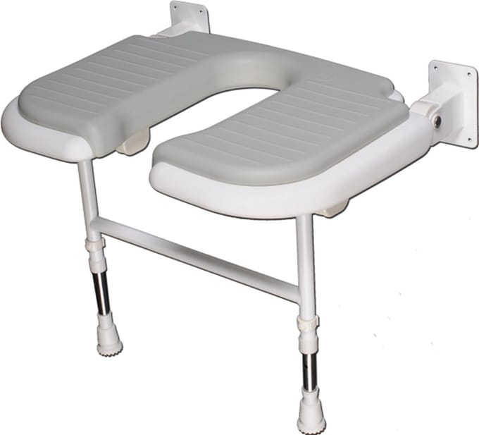Douchezitje Opklapbaar U-vorm - 58 cm breed - Wand gemonteerd douchekrukje met uitsparing - tot 254 kg