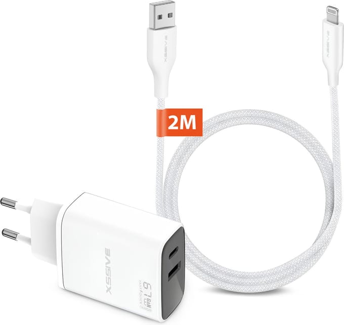 Oplaadstekker met 2 Poorten en geschikt voor iPhone USB Kabel 2 Meter - Snellader