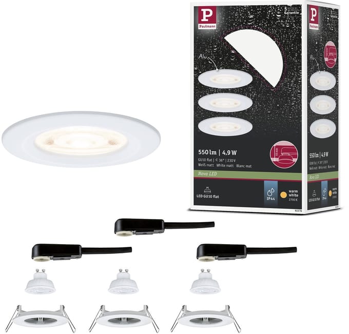 LED-inbouwlamp Nova GU10 Flat stijf IP44 3x4,9W 3x550lm 230V 2700K Wit mat