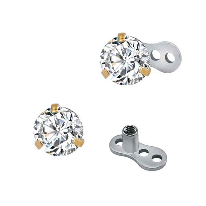 Dermal anchor 3 gaats incl 3 mm top goud - LMPiercings
