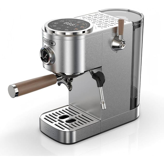Machine à café semi-automatique HiBREW H13, Système à double chaudière avec pression de pompe de 20 bars, Modes d'infusion multifonctionnels, Bac d'égouttement réglable argenté