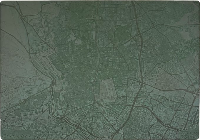 Place Maps Placemat Skyline Madrid - Edificio Metropolis - Kunstleer - Zwart - 1 Stuk